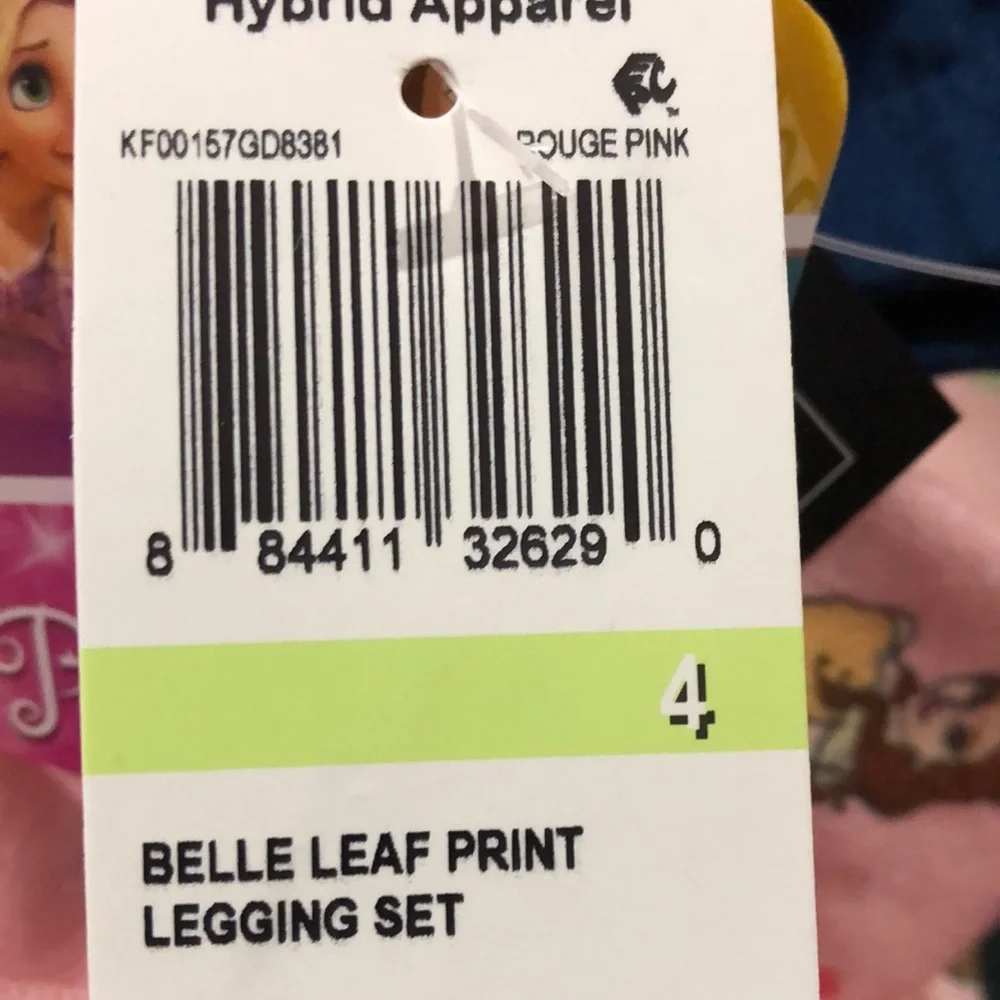 NEW Disney Belle Girls 2 Piece Ruffle Top and Leggings Set, Size 4, Pink Blue